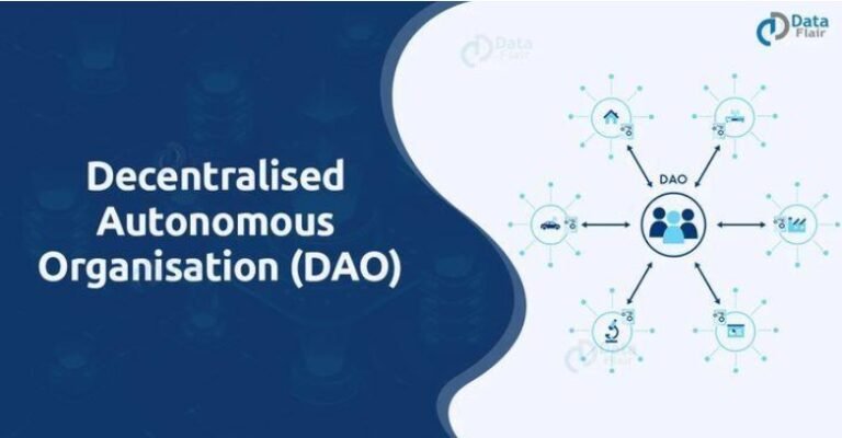 Illustration of a decentralized autonomous organization showing DAO compliance regulation and blockchain governance in action.
