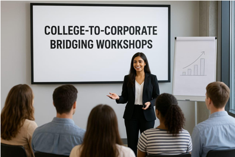 Students participating in a college-to-corporate bridging workshop to enhance employability and workplace readiness.