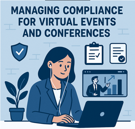 Virtual event compliance experts ensuring data protection, accessibility, and legal standards during online conferences.