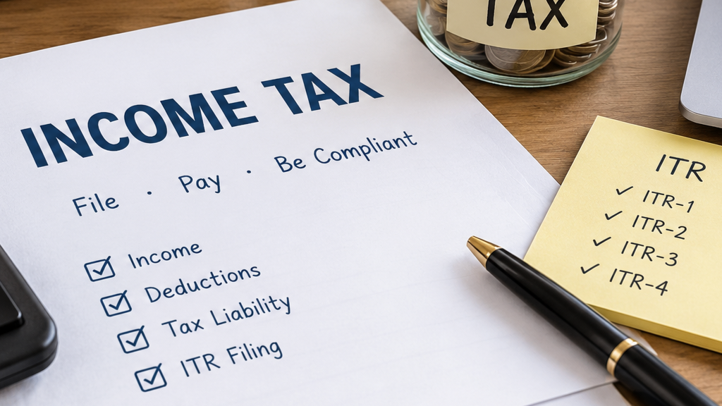 Income tax return filing for business owners with ITR-3, ITR-4 and tax documents